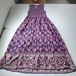 Lucky Brand Maxi Dress Womens Medium Purple Paisley Boho Smocked Fairy Sundress